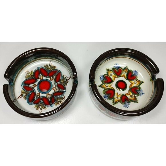 Gebrüder Haas Brothers Potters at Liechtenstein Ashtray Set Flower Heart Pottery - Picture 1 of 11